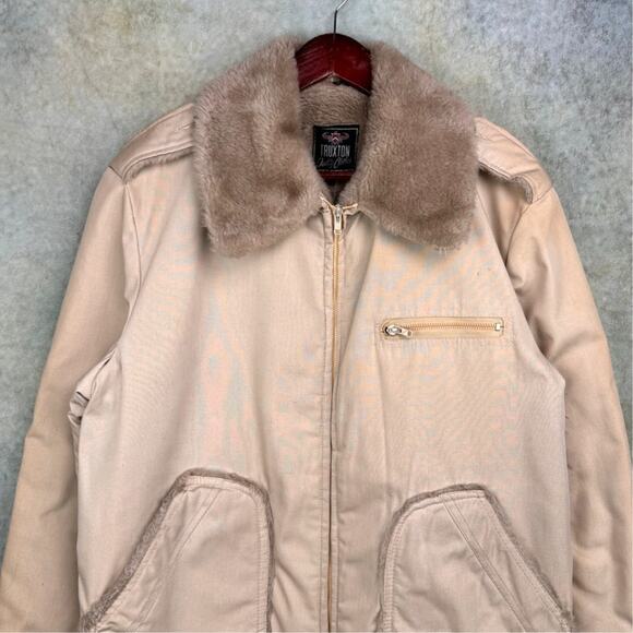 VTG 70s Pilots Jacket Sz L Beige Tan Faux Fur Full Zip Truxton Vintage Retro - Picture 2 of 10